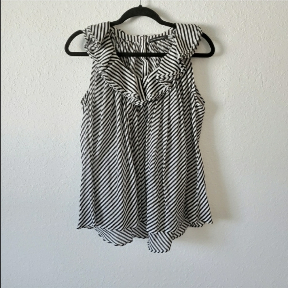 alldressedup Black White Stripes Ruffle Top Size M